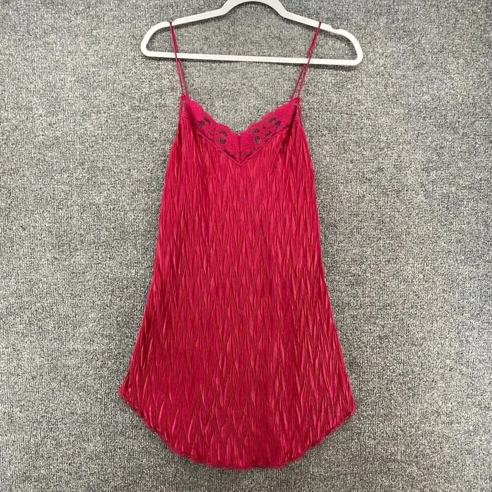 Vintage Nightgown Slip Dress Womens M Red Lace Cami‎ Babydoll Festival Romantic